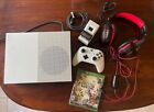 AUTHENTIC MICROSOFT WHITE XBOX ONE S 1 TB GAMING CONSOLE HEADPHONES CHARGER ETC
