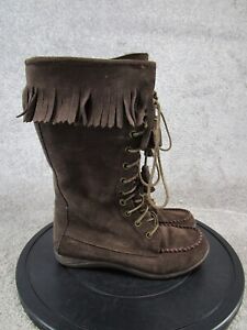 Ll Bean Boots Womens Size 7.5 Knee High Shearling Moccasin Brown Suede