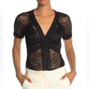 BCBGmaxazria NWT - women’s black sheer lace top shirt. Short sleeve size XS