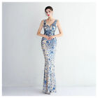 Blue Sequin Dress   Glitter Dress Formal Evening Gown Prom Dress Ball Gown Beade