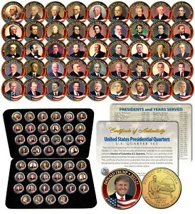 ALL 46 United States PRESIDENTS Full Coin Set 24K Gold Plated DC Quarters w/ Box