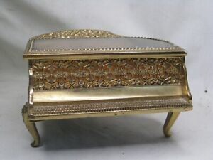 vintage ornate metal cut glass Japanese grand piano  music box container decor