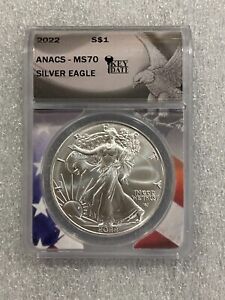 2022 Silver Eagle Dollar Coin ANACS MS70 ~ ~ Flag Core Holder ~~
