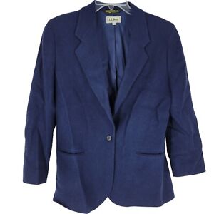 VTG LL Bean Blazer 10 R Blue Wool Blend USA Made One Button Boxy