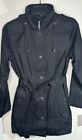NWT LONDON FOG Womens Coat Black M Midnight Navy Trench Hooded Belted Drawstring