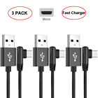 3x L Shape 90 Degree Micro USB Cable FAST Charger Data Cord for Samsung Phones