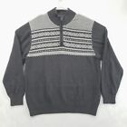 Vintage Weatherproof Sweater XL Gray Fair Isle Cotton 1/4 Zip Pullover Mock Neck