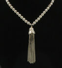 925 Sterling Silver - Vintage Beaded Rope Twist Bell Fringe Necklace - NE3801