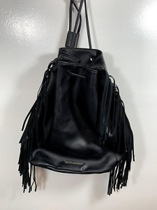 Victoria's Secret Backpack Black Purse Bag Fringe Faux Leather Biker Western