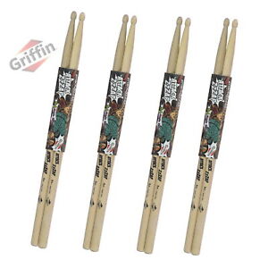 Drum Sticks - 4 Pairs Attack Zzap by GRIFFIN - 5A Maple Wood Percussion Drumming