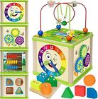 learning toys for toddler 1, 2, 3 years old, 5 in 1 wooden activity cube girl