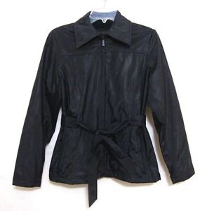 SPY COAT Fleece Lined Dark Gray Belted Zip Front Trench Jacket Women XS