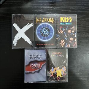 Lot of 5 AC/DC, Kiss, Def Leppard, Queen - Rock/Heavy Metal Cassette Tapes