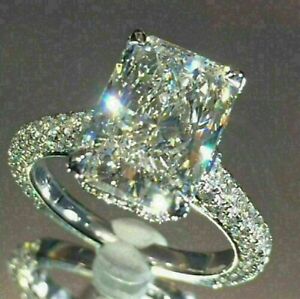 3Ct Radiant Cut Lab Created Diamond Women's Wedding Ring 14K White Gold Plated