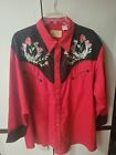 Mens Scully Embroided Western Shirt Red Snaps Horseshoes And Roses Size Xl