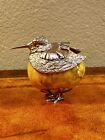 Vintage Alabaster Egg Shaped Bird Ornament Silver Plate Made In Italy