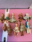 Vintage Plastic Celluloid Baby Dolls Miniature Various Sizes Dressed Lot Of 10