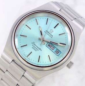 OMEGA SEAMASTER COSMIC2000 AUTOMATIC DAYDATE CAL1022 SKY BLUE DIAL MEN'S WATCH