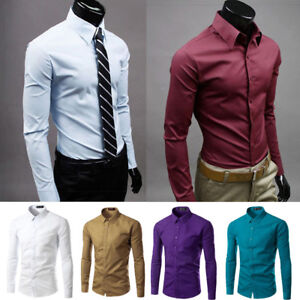 Mens Luxury Casual Tops Formal Shirt Cotton Long Sleeve Slim Fit Dress Shirts