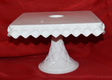 Vintage Large SQUARE Milk Glass Cake Stand w/ Diamond Edged Pattern & Rum Well