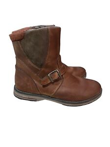 LL Bean Ankle Boots Womens 7.5 Medium Brown Leather Buckle Side Zip Lined Winter