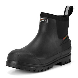HISEA Men Chelsea Rain Boots Steel Shank Waterproof Ankle Safety Work Shoes Mud