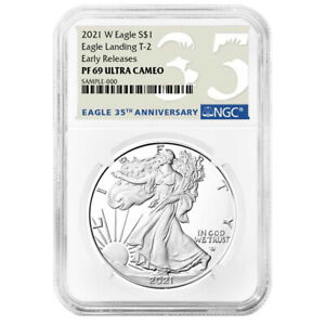 2021-W Proof $1 Type 2 American Silver Eagle NGC PF69UC ER 35th Anniversary L...