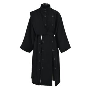 Multi-wear Way Womens Black Trench Coats Long Belted Button Windbreaker Coats
