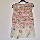 CAbi Parlor Blouse Top Womens M Tropical Floral Cap Sleeve Layered Chiffon #5216