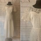 Vintage 1950s Ivory Lace Wedding Gown Modest Short Sleeve Large XL W-42