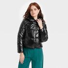 Women's Short Relaxed Puffer Jacket - A New Day Black XS
