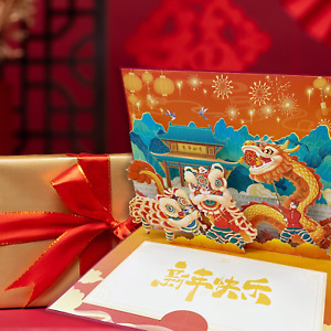 Happy Chinese New Year Dragon 2024 Card 3D Pop up Card Year of the Dragon Cards,