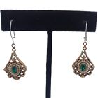 Vintage Avon Victorian Queensbury Post Dangle Earring Gold Faux Pearl Emerald