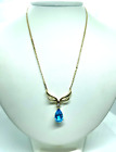 14k yellow gold blue topaz diamond pendant necklace 16 inch 7.31g vintage estate
