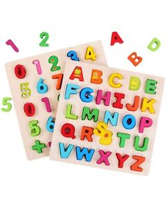2PCS Wooden Alphabet Number Puzzle Set Baby Toys Kids Learning Educational Toys