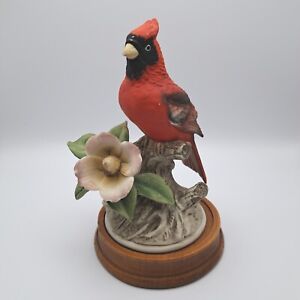 Andrea By Sadek Bird Red Cardinal Figurine Wood Base Flower Branch #8627 Japan