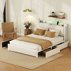 Queen Size Bed Frame With Led Headboard With 4 Storage Drawers