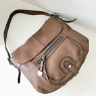 Fossil Fifty Four Large Brown Leather Shoulder Bag Flap Top Front Zip Pocket