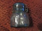 Atlas E-Z Seal Blue Glass Pint Mason Jar with Wire Bail - Surface Crack on Front
