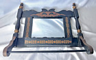 Antique Wooden Ornate Shaving Mirror Wall Hanging with Comb Tray and Towel Rack
