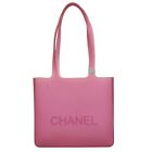 CHANEL Bag Handbag Tote Bag Logo Pvc Pink Gold Authentic