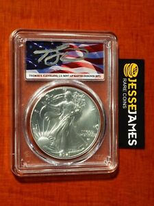 2021 SILVER EAGLE PCGS MS70 FLAG THOMAS CLEVELAND SIGNED LABEL TYPE 2