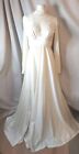 VTG 1977 Ivory Wedding Gown Long Slv Lace Beads Pearls Train High Neck Head Band