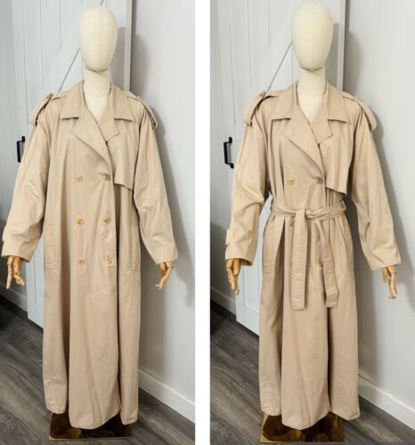 Vintage Laura Ashley Size L Khaki Cotton Trench Coat Coat Made In Great Britain