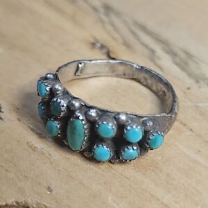 Old Indian Pawn Navajo 925 Sterling Silver & Turquoise Ring 3.8g Size 8.75 IP68