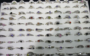 Wholesale Lots 40pcs Mixed Colorful Cute Small Cubic Zirconia Women Wedding Ring