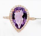 GENUINE 3.27 Cts  AMETHYST & WHITE SAPPHIRE RING 925 Silver (Rose) - NWT