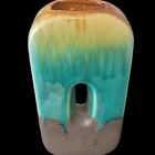 New ListingVintage Retro O Vase Geometric Art Pottery Southwest Teal Gold Gray Drip Glaze