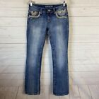 Grace In LA Embroidered Boot Cut Jeans Sz 27 Blue Stretch Low Rise 27x33.5