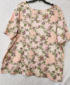 Womens Blouse Blair 3XL Ivory with Floral Design Peach and Pink Good Condition